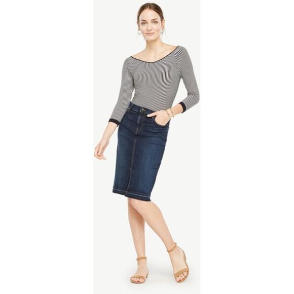 Ann Taylor | Petite Raw Hem Denim Pencil Skirt - Picture 1 of 11